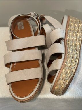 Fitflop Beige Triple-Strap Espadrille Platform Sandals